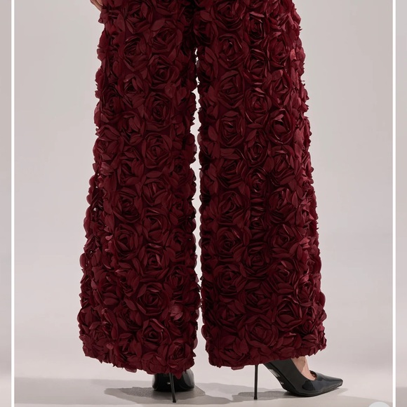 Rose Petals Wide-leg Trouser - Burgundy - Picture 4 of 6